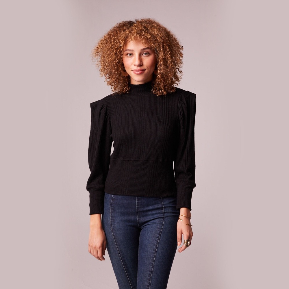 BOG Collective Hayes Ribbed Mock Neck Pullover Womens No Size Black NEW